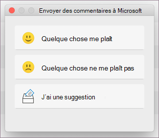 Boîte de dialogue de commentaires pour MacOS