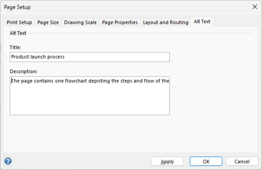 Boîte de dialogue Texte de remplacement pour une page dans Visio pour Windows.