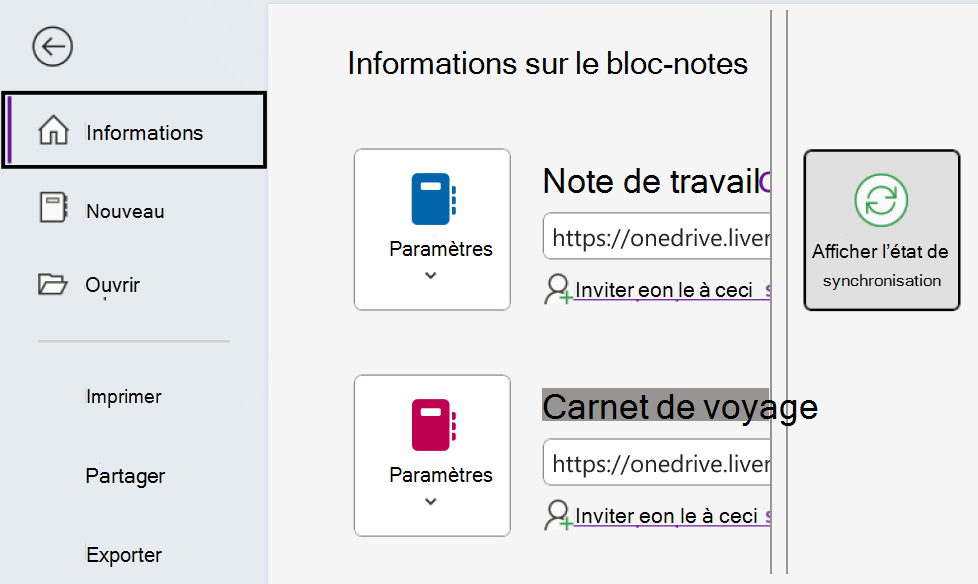 Afficher les status de synchronisation pour OneNote sur Windows.