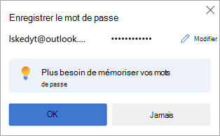 Invite dans Microsoft Edge à enregistrer un mot de passe de site web pour une utilisation ultérieure.