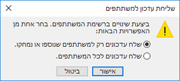 באפשרותך לבחור אם לשלוח עדכון לכל המשתתפים.