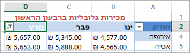 התוצאות של החלת מסנן מספרים מותאם אישית