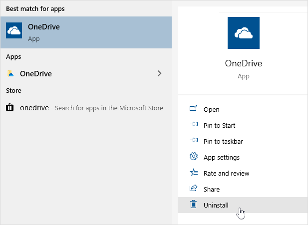 הסרת ההתקנה של אפליקציית חנות OneDrive