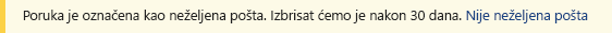 Snimka zaslona sa žutom sigurnosnom trakom u poruci programa Outlook.