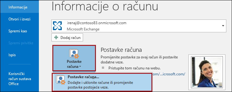 Postavke računa u programu Outlook