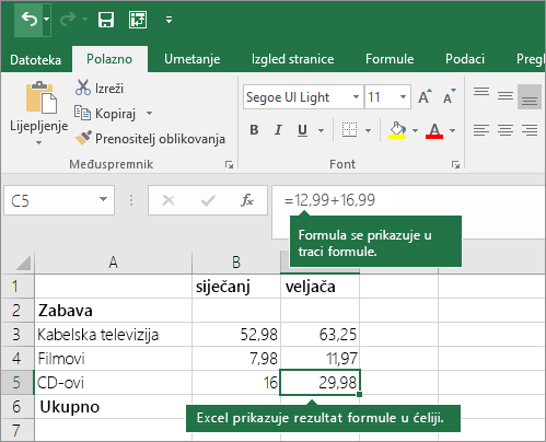 Primjer jednostavne formule