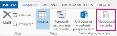 Gumb Mogućnosti sastanka u programu Outlook 2013