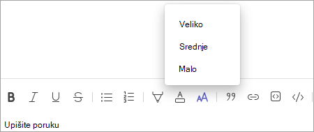 Alatna traka za promjenu veličine fonta čavrljanja u aplikaciji Teams