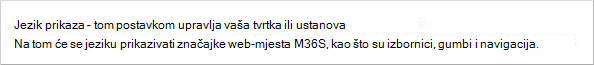 Stranica Moj račun s prikazom postavki jezika prikaza onemogućena je za organizaciju