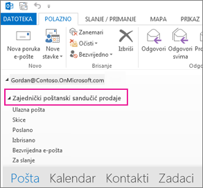 Zajednički poštanski sandučić koji se prikazuje na popisu mapa u programu Outlook