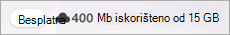 Snimka zaslona s prikazom besplatne značke i iskorištenog prostora za pohranu na servisu OneDrive