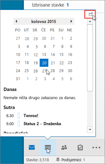 Uvid u kalendar s istaknutom ikonom za ubacivanje sidra.