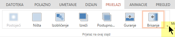 Da biste otvorili čitavu galeriju s mogućnostima prijelaza, s desne strane kliknite strelicu prema dolje.