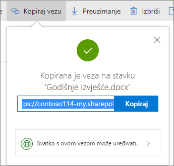 Kopiraj vezu u OneDrive za tvrtke