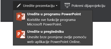 Uređivanje prezentacije radi odabira uređivanja u pregledniku