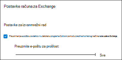 Pomicanje klizača na Sve da biste preuzeli svu e-poštu programa Outlook prilikom izvoza e-pošte