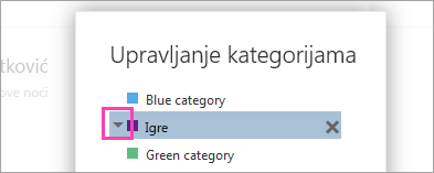 Snimka zaslona strelice pokraj kategorije