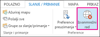 Mogućnost Izvanmrežni rad na kartici Slanje/primanje