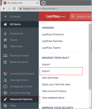 Desktop LastPass export passwords locatio