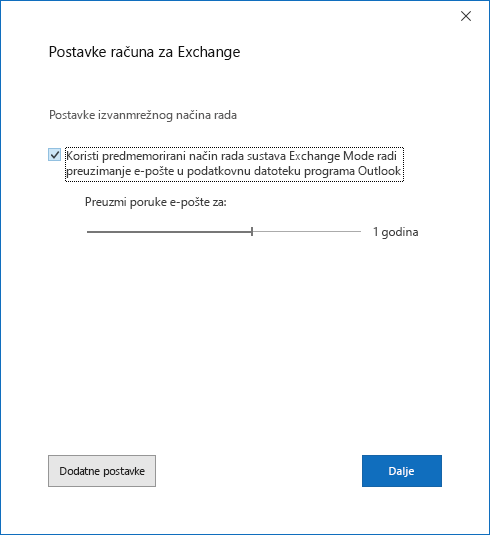 Account setup dialog, Exchange Account Settings page.