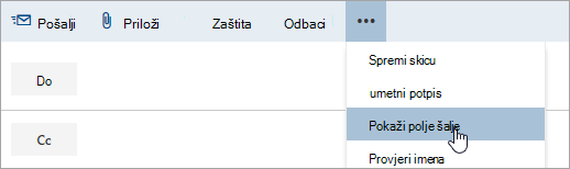 Snimka zaslona mogućnosti Prikaži pošiljatelja