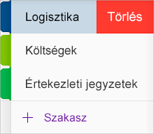 Szakasz törlése az iOS OneNote-ban