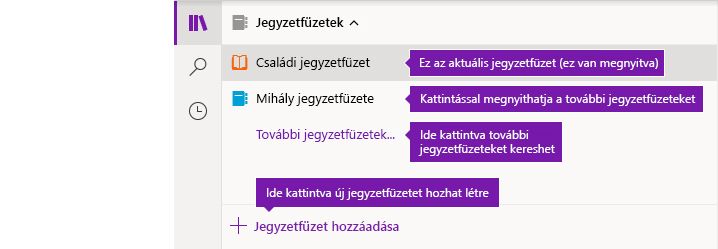 A jegyzetfüzetek listája a Windows 10 OneNote-ban