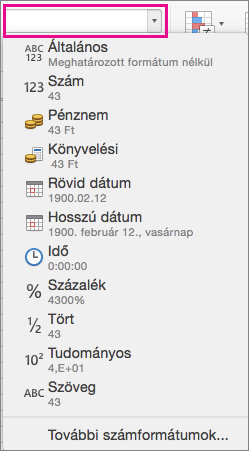 Számformátumok mező