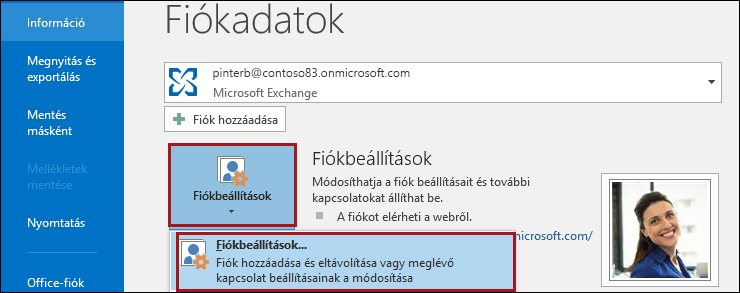 Fiókbeállítások az Outlookban