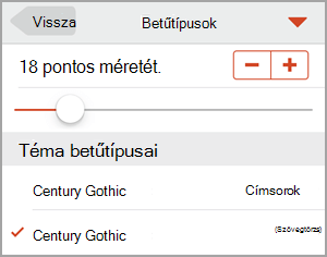 Betűméret kiválasztása