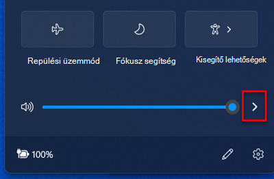 A hangerőszabályzó a Windows 11 tálcán.