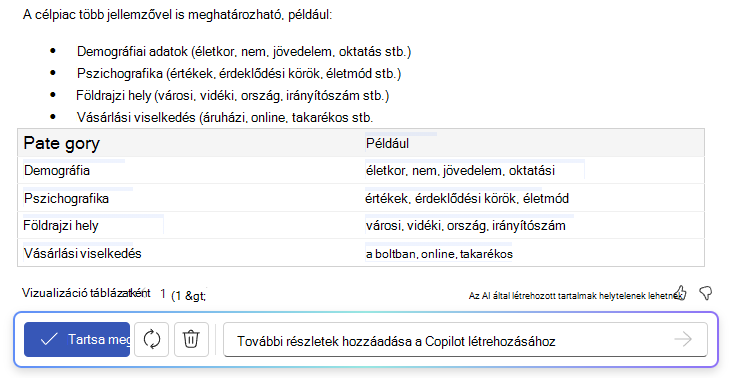 Képernyőkép a Word Copilotról a szöveg táblázatba funkciót megjelenítve