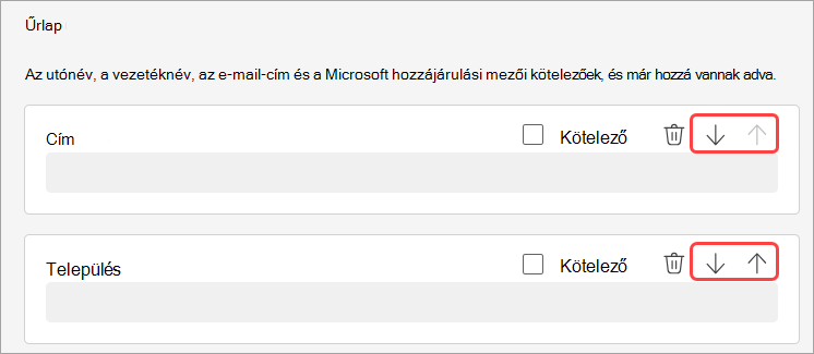 Képernyőkép a webinárium regisztrációs kérdéseinek átrendezéséről.