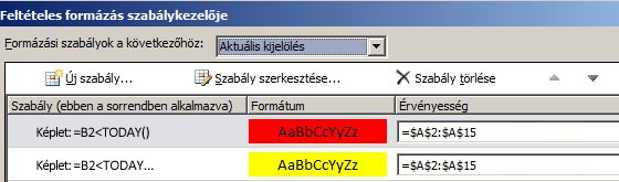 Feltételes formázási szabályok