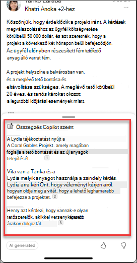 Egy e-mail-összefoglalása a Copilottól iOS és Android rendszeren