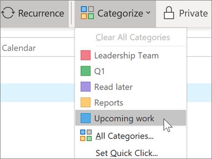 Kategória hozzáadása naptárhoz az Outlookban
