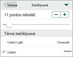 Betűméret módosítása