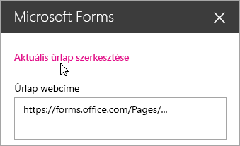 Egy meglévő űrlap aktuális lapjának szerkesztése a Microsoft Forms kijelző ablaktábláján.