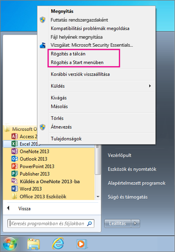 Office-alkalmazások rögzítése a Windows 7 Start menüjébe vagy tálcájára