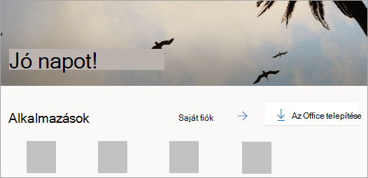Képernyőkép az Office.com kezdőlapjáról a bejelentkezés után