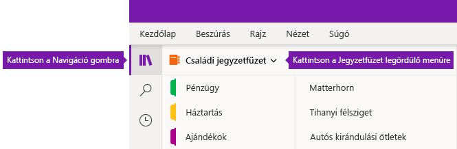 A jegyzetfüzetek listájának kibontása a Windows 10 OneNote-ban