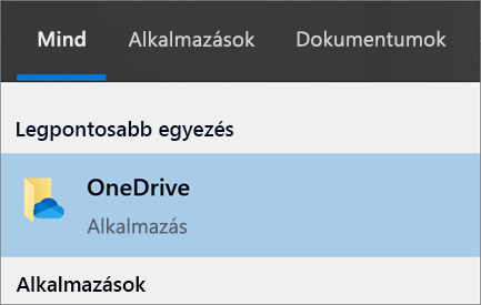 Képernyőkép: a OneDrive asztali app keresése Windows 10-ben