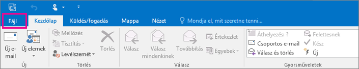 Így néz ki az Outlook 2016 menüszalagja.