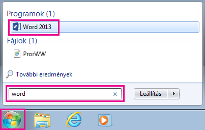 Office-alkalmazások keresése a Windows 7-ben