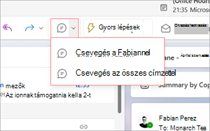 Csevegés a menüszalag e-mail elemének kiválasztása legördülő menüben