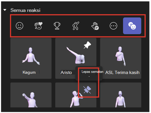 UI reaksi dan pelepasan di aplikasi Avatar