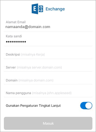 Masukkan kata sandi untuk Exchange