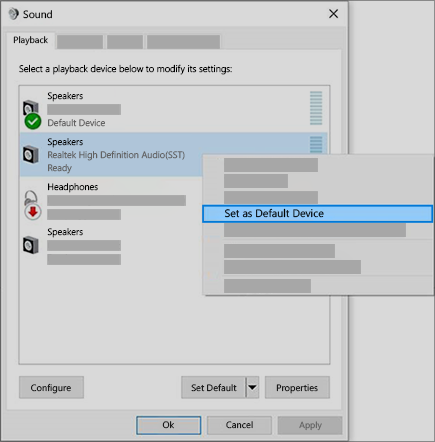 atur perangkat audio Anda sebagai perangkat default
