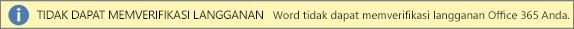 Cuplikan layar dari bilah peringatan "Tidak Dapat Memverifikasi Langganan"