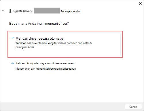 Cari driver audio di Pengaturan Windows 11.